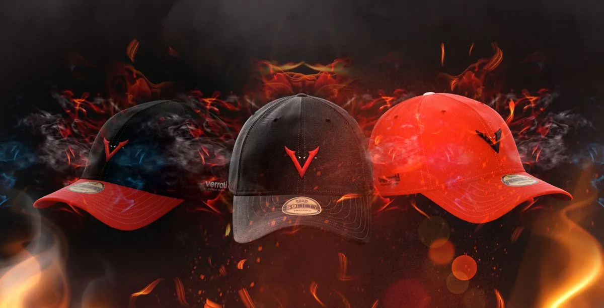 Three Verrati caps in black and red