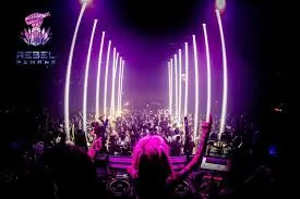 Rebel Penang main room under pink and white neon tubes