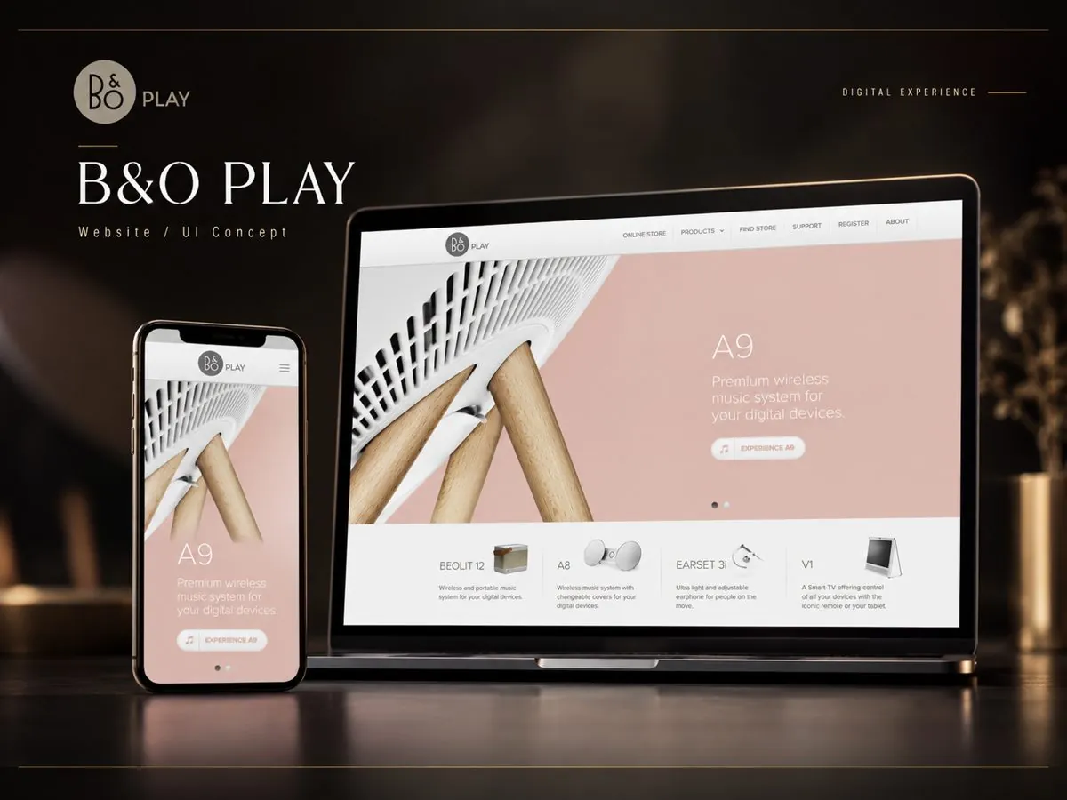 B&O Play showcase: laptop and phone showing the A9 page